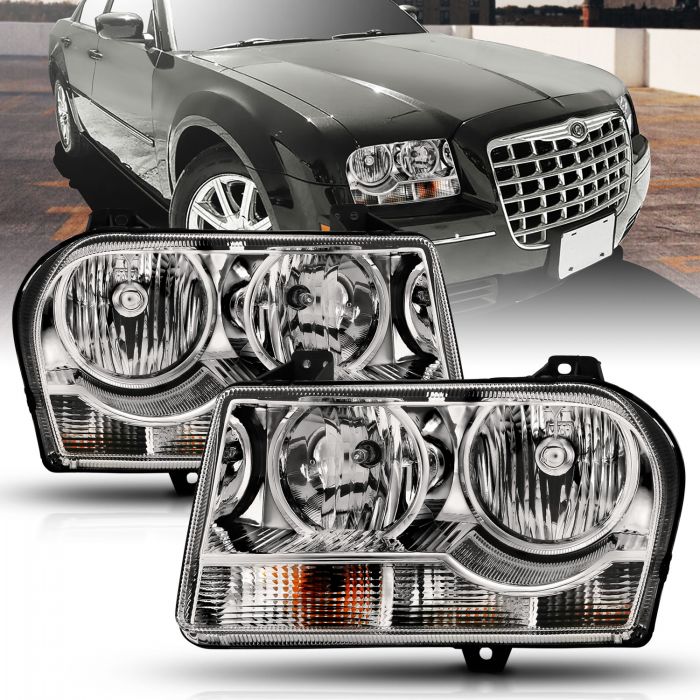 ANZO 2005-2010 Chrysler 300 Crystal Headlight Chrome Amber