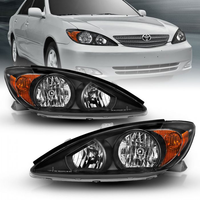 ANZO 2002-2004 Toyota Camry Headlights Black Amber