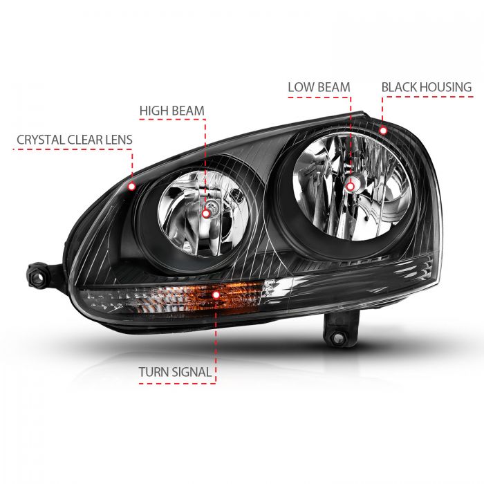 ANZO 2006-2009 Volkswagen Us Rabbit Crystal Headlight Black (Halogen Only) - 0