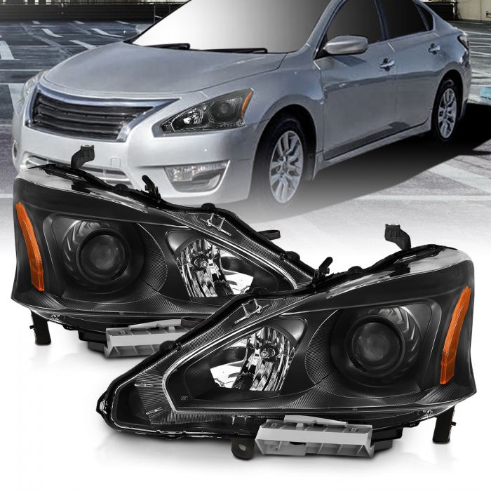 ANZO 2013-2015 Nissan Altima Projector Headlight Black Amber