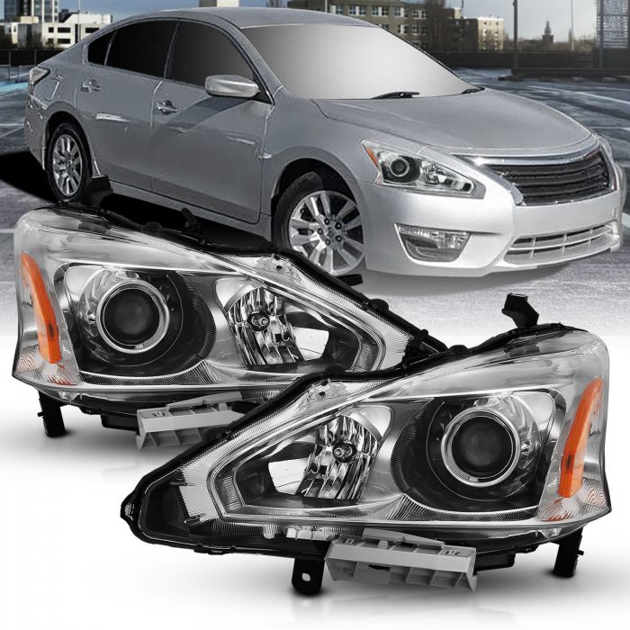 ANZO 2013-2015 Nissan Altima Projector Headlight Chrome Amber