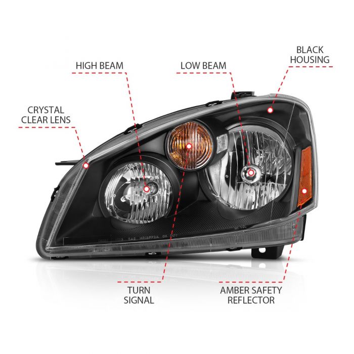 ANZO 2005-2006 Nissan Altima Crystal Headlight 4Door Sedan Black Amber (OE) - 0