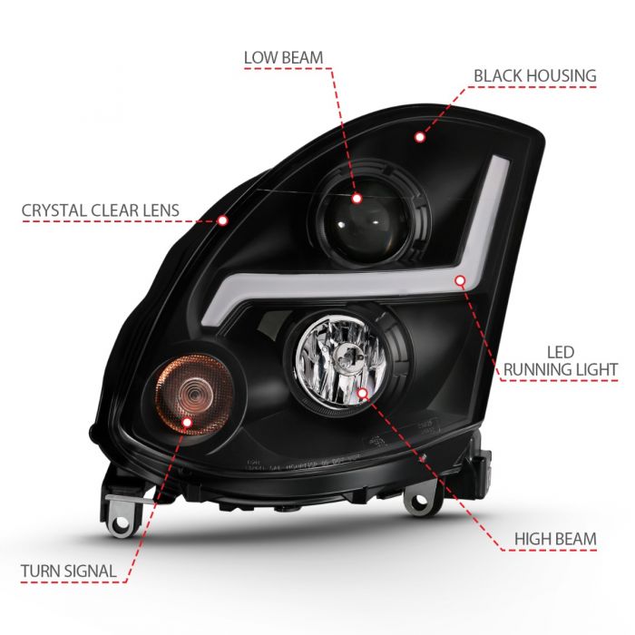 ANZO 2003-2007 Infiniti G35 Projector Headlight Plank Style Black (HID Compatible, No HID Kit ) - 0