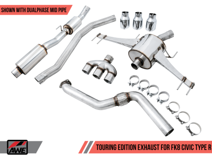 AWE Touring Edition Exhaust for FK8 Civic Type R (includes Front Pipe and DualPhase Mid Pipe) - Triple Chrome Silver Tips - 0