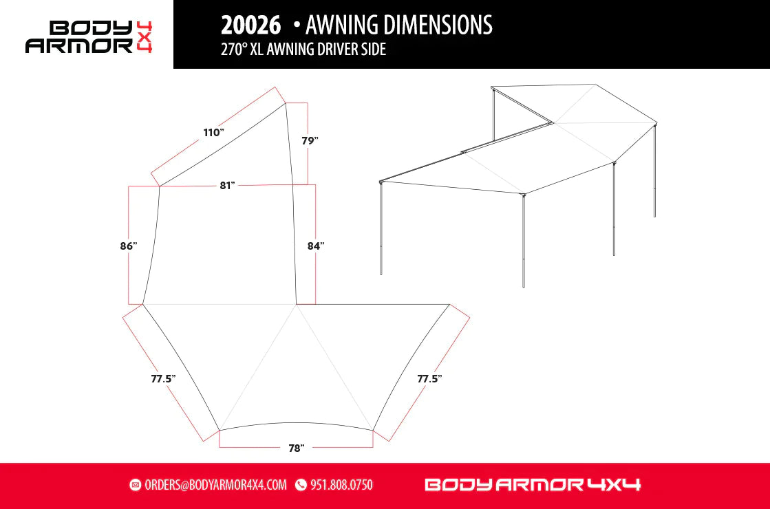 Body Armor 4x4 Sky Ridge 270XL Awning Driver Side w/ Mounting Brackets