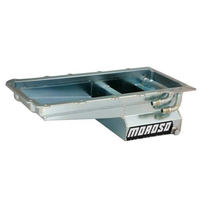 Moroso GM LS Swap (w/Rear Sump & Two -10An Fittings) Wet Sump 7qt 6in Angled Steel Oil Pan