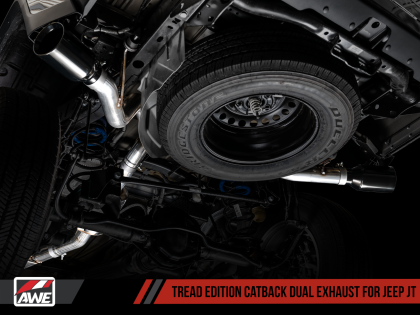 AWE Tread Edition Catback Dual Exhaust for Jeep JT 3.6L - Diamond Black Tips - 0