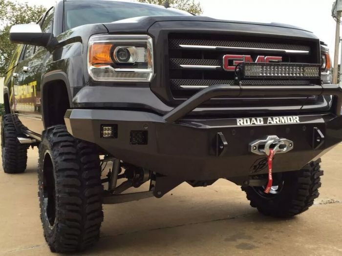 Road Armor 14-15 GMC 1500 Stealth Front Winch Bumper w/Pre-Runner Guard - Tex Blk - 0