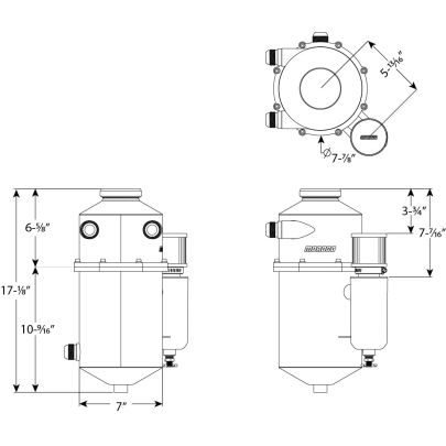 DRY SUMP TANK, 2 PC, 16.5 INCH TALL, 7 INCH DIA, WITH BREATHER TANK, DUAL INLET - 0