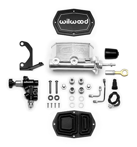 Wilwood Compact Tandem M/C - 1.12in Bore w/Bracket and Valve fits Mustang (Pushrod) - Ball Burnished