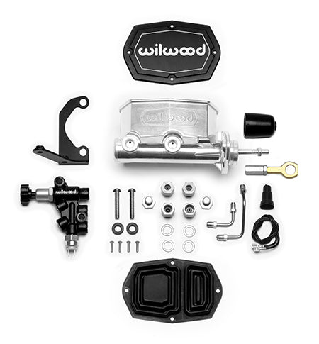 Wilwood Compact Tandem M/C - 7/8in Bore w/RH Bracket and Valve (Mustang Pushrod) - Ball Burnished