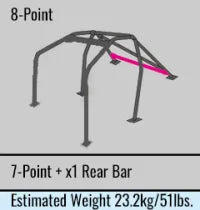 D1 Roll cage 8-Point, Front & Rear with Diagonal & Rear Bar, 2 Passenger, Dash Through-Type. Chromoly 40mm OD