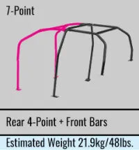 7-Point, Front & Rear with Diagonal Bar, 4/5 Passenger, Dash Through-Type. Chromoly 40mm OD.