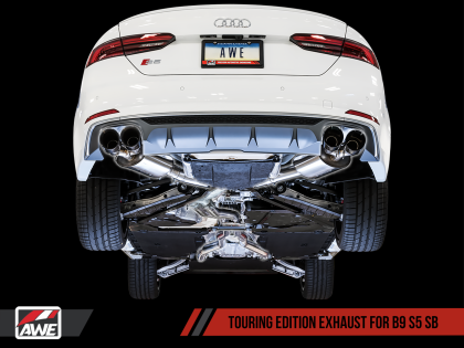 AWE Touring Edition Exhaust for Audi B9 S5 Sportback - Non-Resonated - Diamond Black 102mm Tips