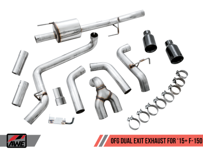 AWE 0FG Dual Exit Exhaust for '15-'20 F-150 - 5" Diamond Black Tips