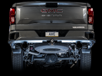 AWE 0FG Catback Split Rear Exit Exhaust for 4th Gen Silverado/Sierra 1500 5.3L (Flat Bumper) - Dual Diamond Black Tips