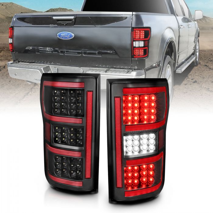 ANZO 18-19 Ford F-150 LED Taillight Black Housing Clear Lens Red Light Bar W/Sequential