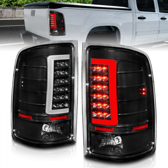 ANZO 2007-2013 GMC Sierra LED Tail Lights w/ Light Bar Black Housing Clear Lens