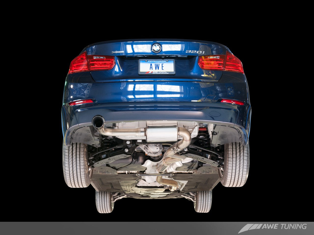 AWE Touring Edition Exhaust + Performance Mid Pipe for BMW F30 320i, Single Side - Diamond Black Tip (102mm)