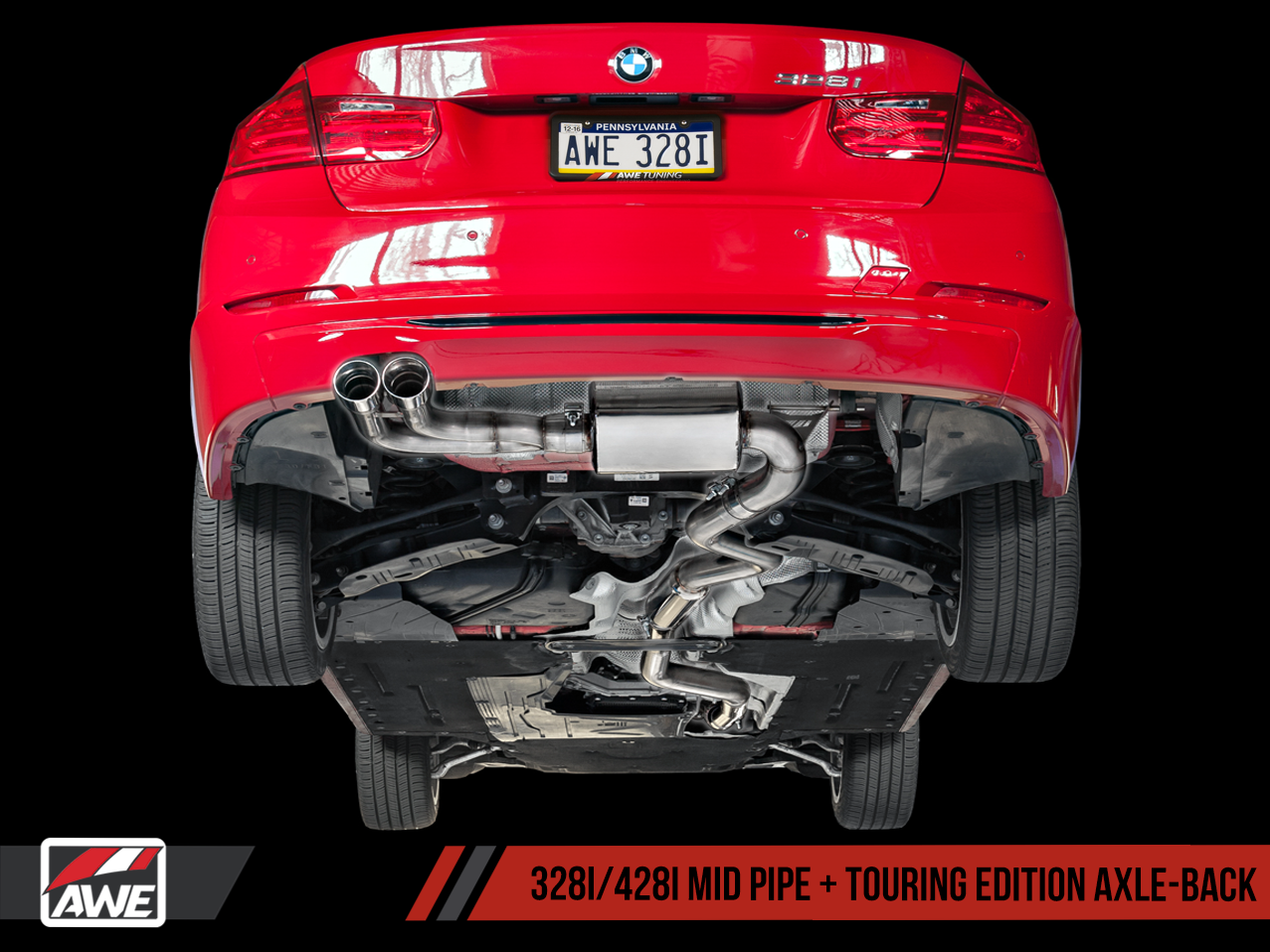 AWE Touring Edition Axle-back Exhaust for BMW F3X 28i / 30i, Single Side - Chrome Silver Tips (80mm) - 0