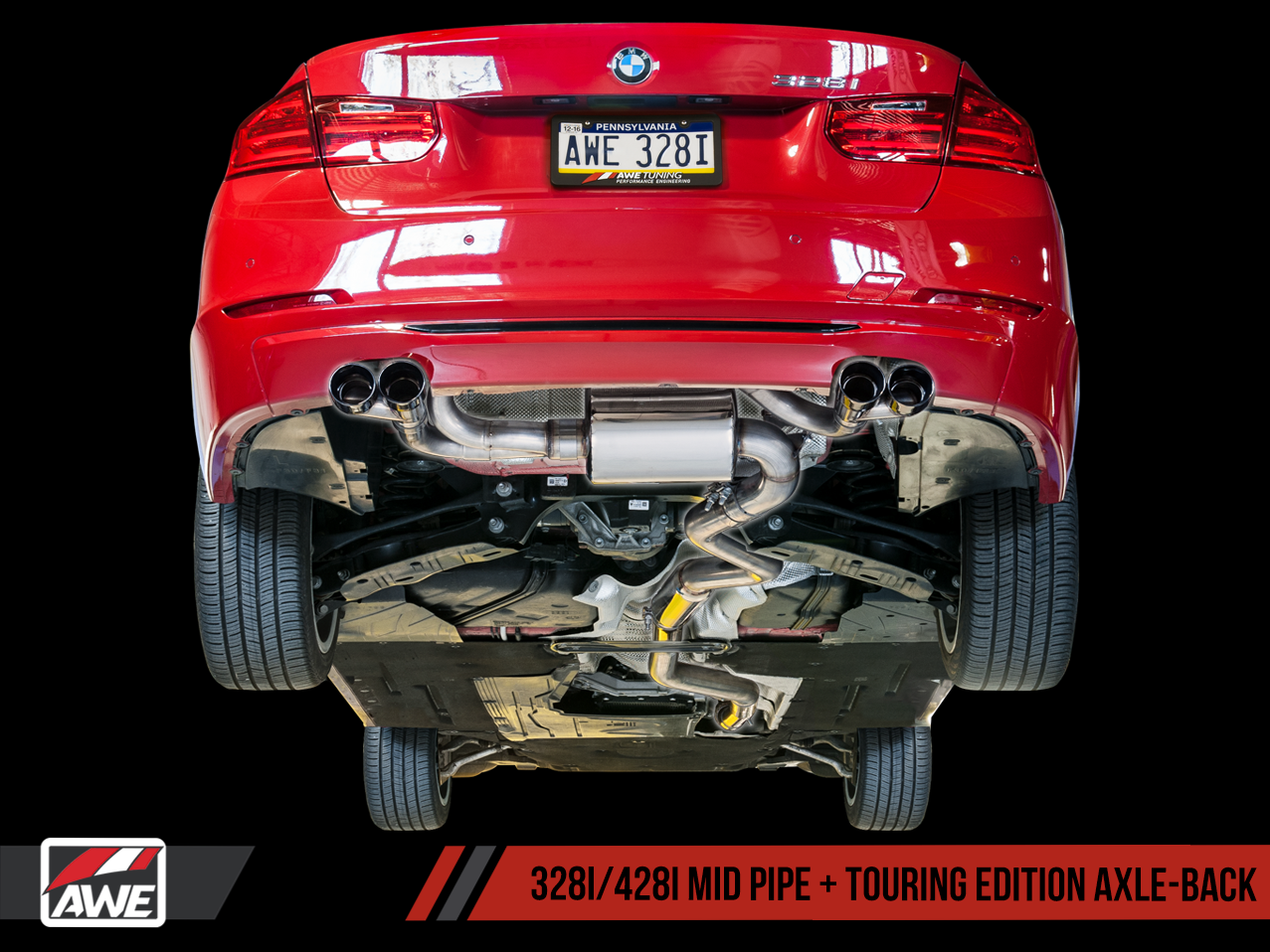 AWE Touring Edition Axle-back Exhaust, Quad Outlet for BMW F3X N20/N26 328i/428i - Diamond Black Tips (80mm)