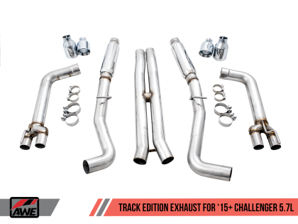 AWE Track Edition Exhaust for 17+ Challenger 5.7 - Chrome Silver Quad Tips - 0