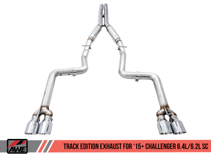 AWE Track Edition Exhaust for 15+ Challenger 6.4 / 6.2 SC - Chrome Silver Quad Tips