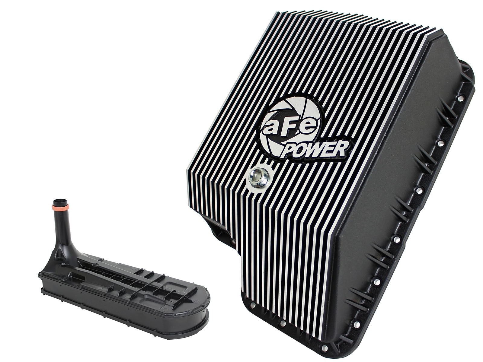 aFe Power Transmission Pan Black w/ Machined Fins Ford Diesel Trucks 94-10 V8-7.3L/6.0L/6.4L (td) - 0