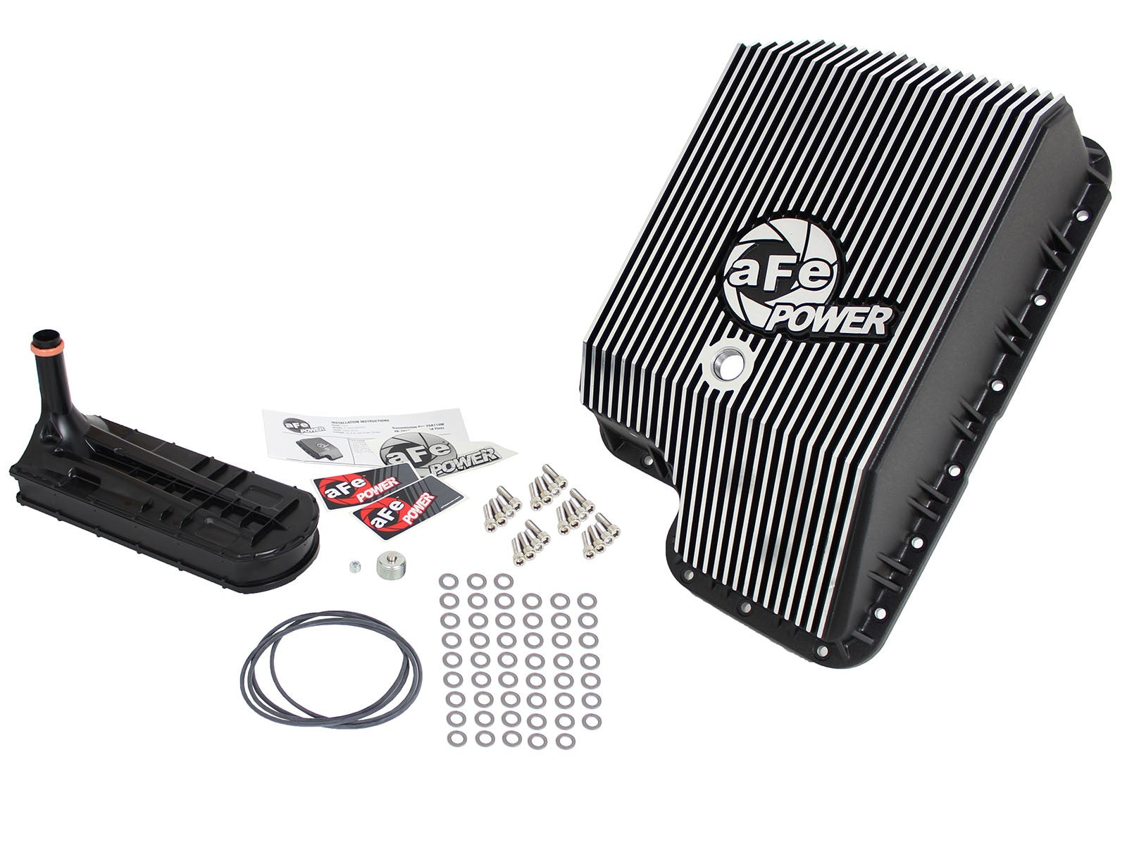 aFe Power Transmission Pan Black w/ Machined Fins Ford Diesel Trucks 94-10 V8-7.3L/6.0L/6.4L (td)