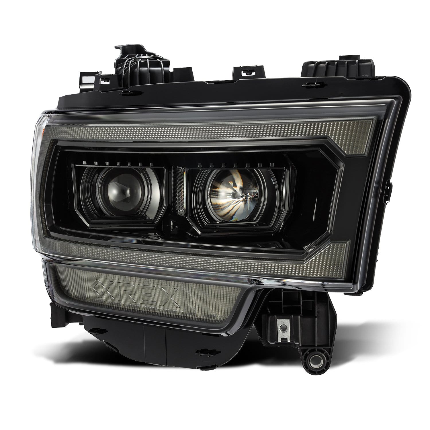 AlphaRex 19-21 Ram 2500 LUXX LED Proj Headlights Plank Style Alpha Blk w/Activ Light/Seq Signal/DRL