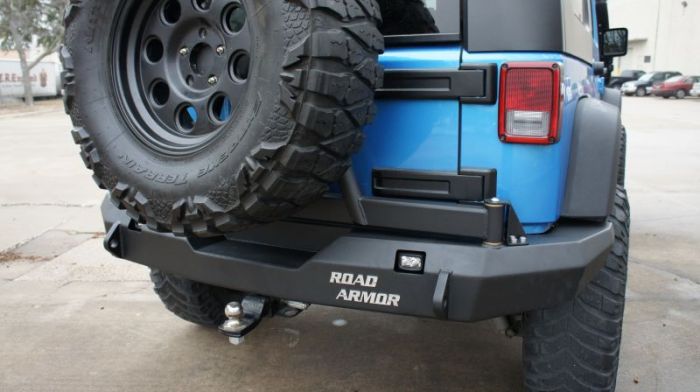 Road Armor 07-17 Jeep Wrangler JK Stealth Rear Non-Winch Bumper w/Tire Carrier - Tex Blk