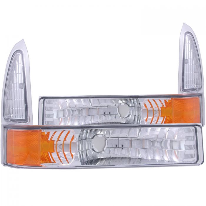 ANZO 2000-2004 Ford Excursion Euro Parking Lights Chrome w/ Amber Reflector