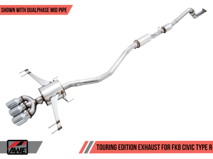 AWE Touring Edition Exhaust for FK8 Civic Type R (includes Front Pipe and DualPhase Mid Pipe) - Triple Chrome Silver Tips