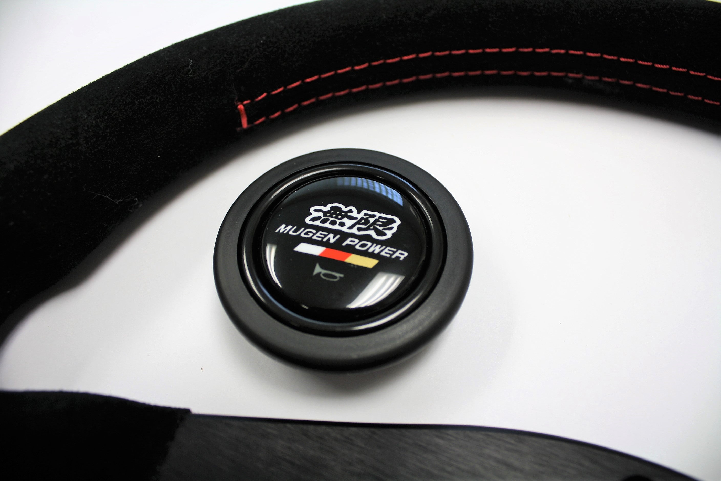 MUGEN Racing III Steering Wheel - 350mm (Black Suede / Red Stitch)