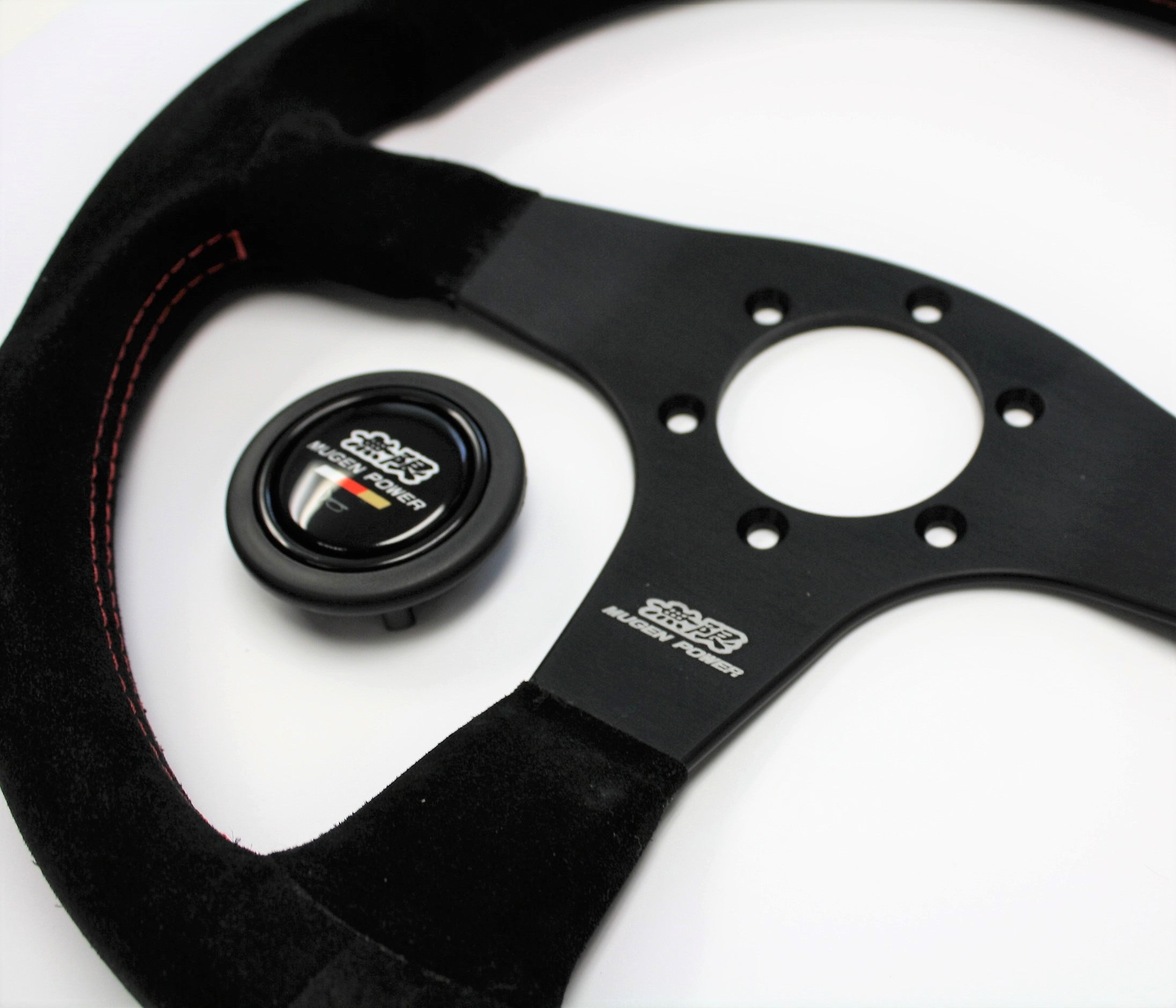 MUGEN Racing III Steering Wheel - 350mm (Black Suede / Red Stitch)