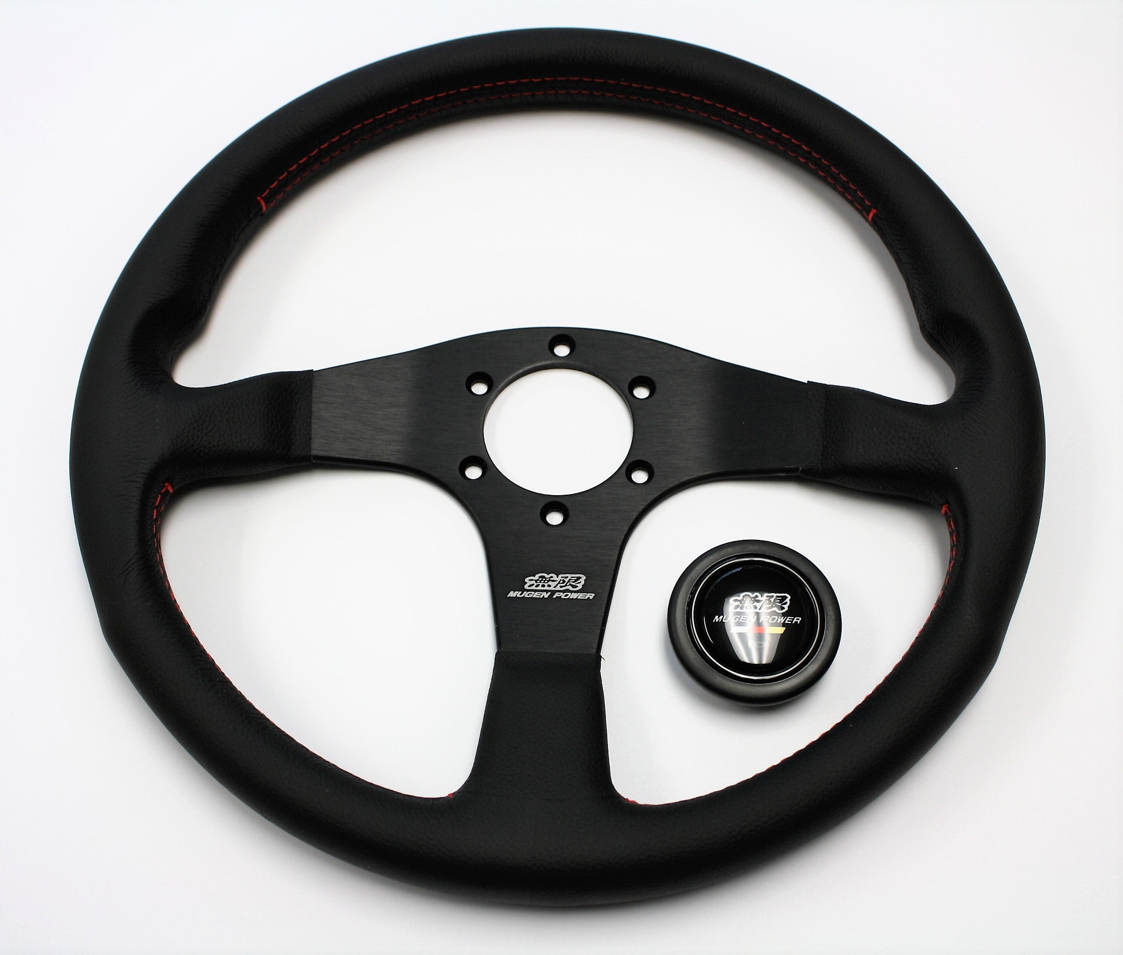 MUGEN Racing III Steering Wheel - 350mm (Black Leather / Red Stitch)