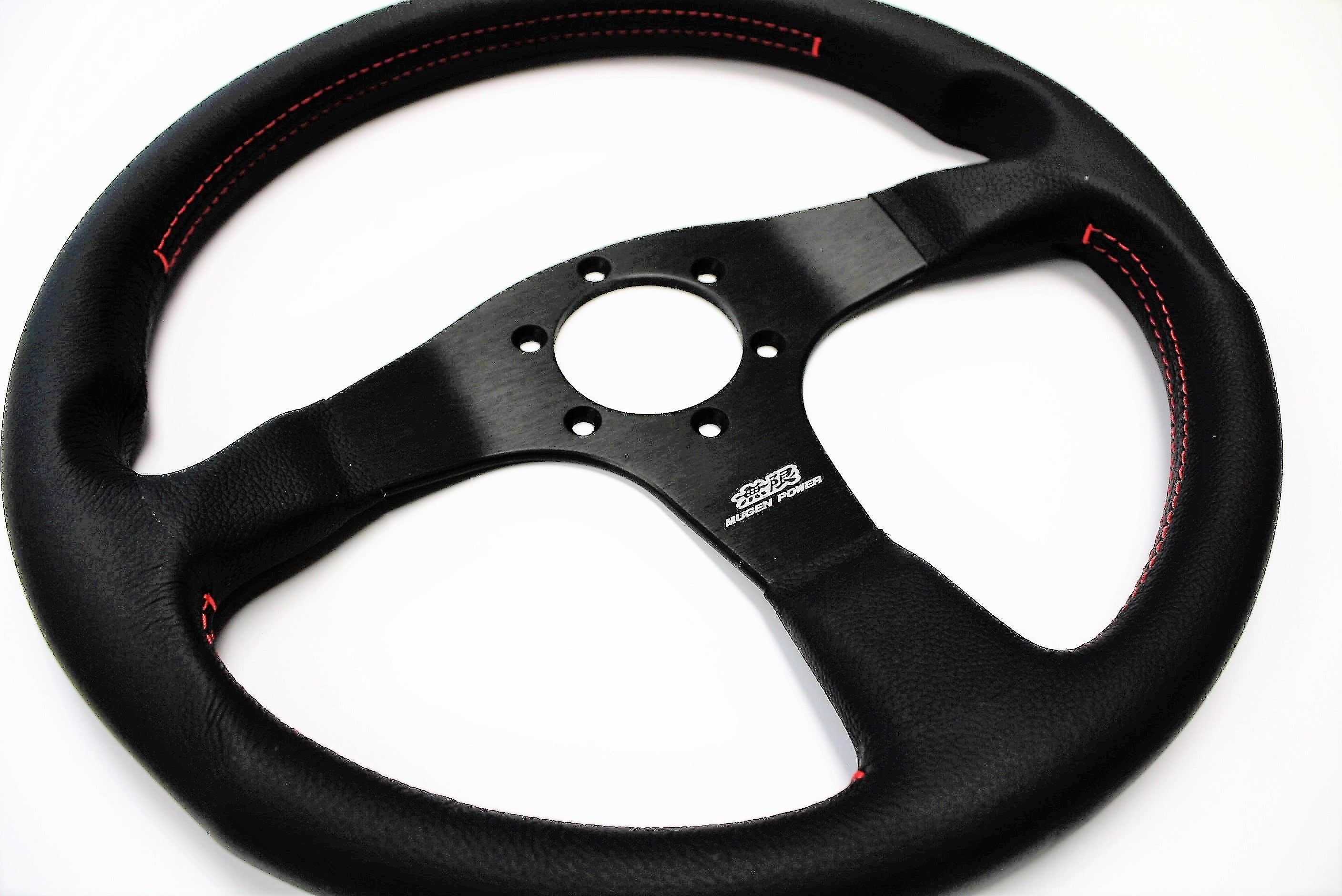 MUGEN Racing III Steering Wheel - 350mm (Black Leather / Red Stitch)