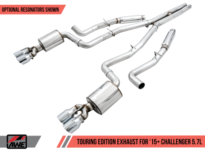 AWE Touring Edition Exhaust for 17+ Challenger 5.7 - Non-Resonated - Chrome Silver Quad Tips