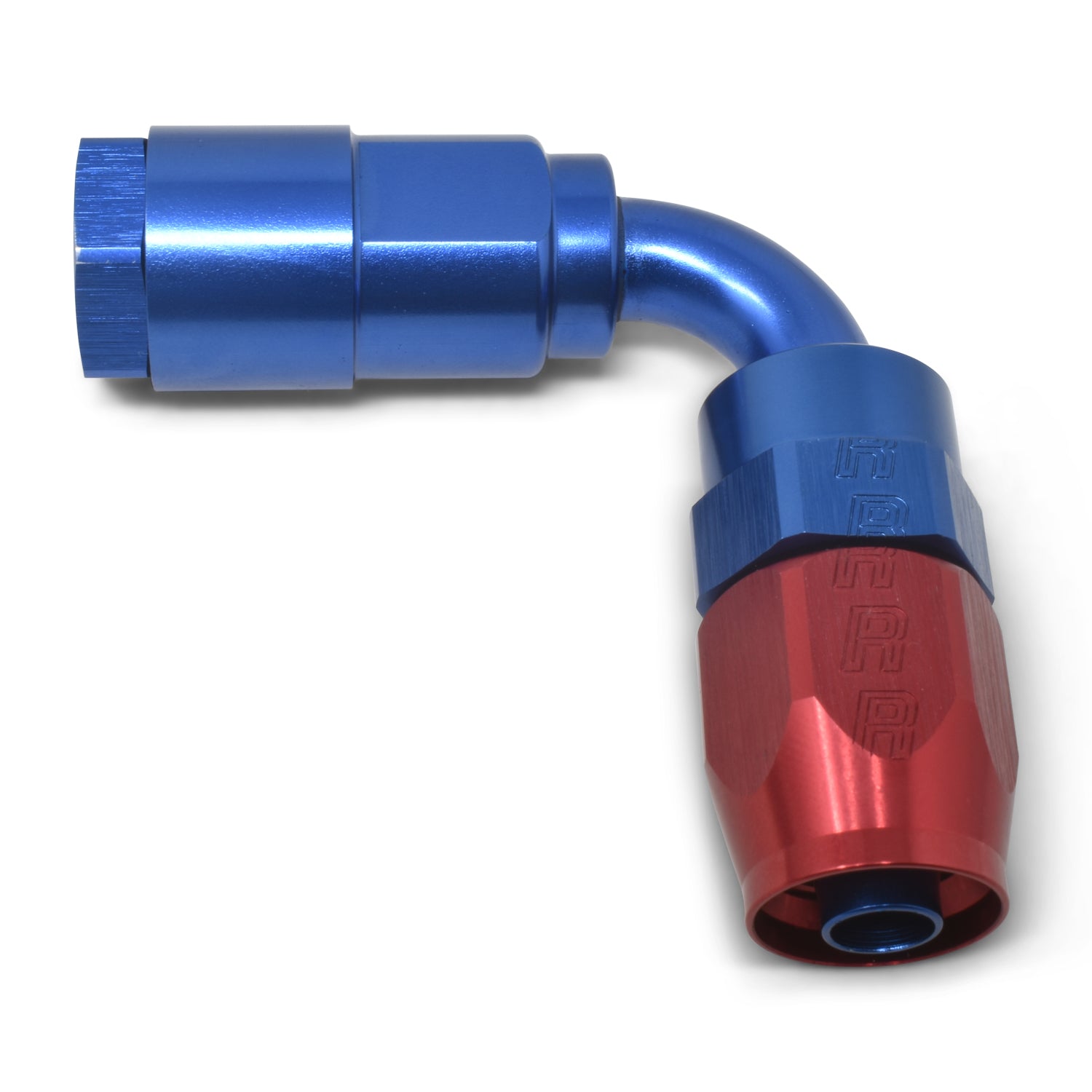 Russell Performance 3/8in SAE Quick Disc Female to -6 Hose Red/Blue 90 Degree Hose End