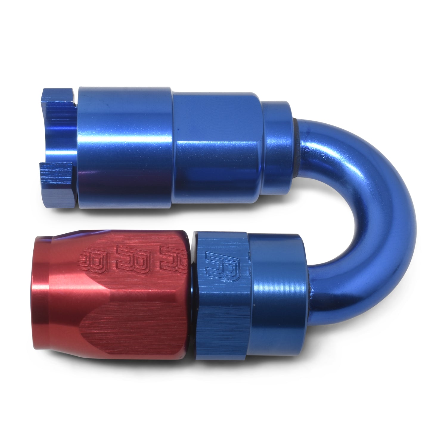 Russell Performance 3/8in SAE Quick Disc Female to -6 Hose Red/Blue 180 Degree Hose End