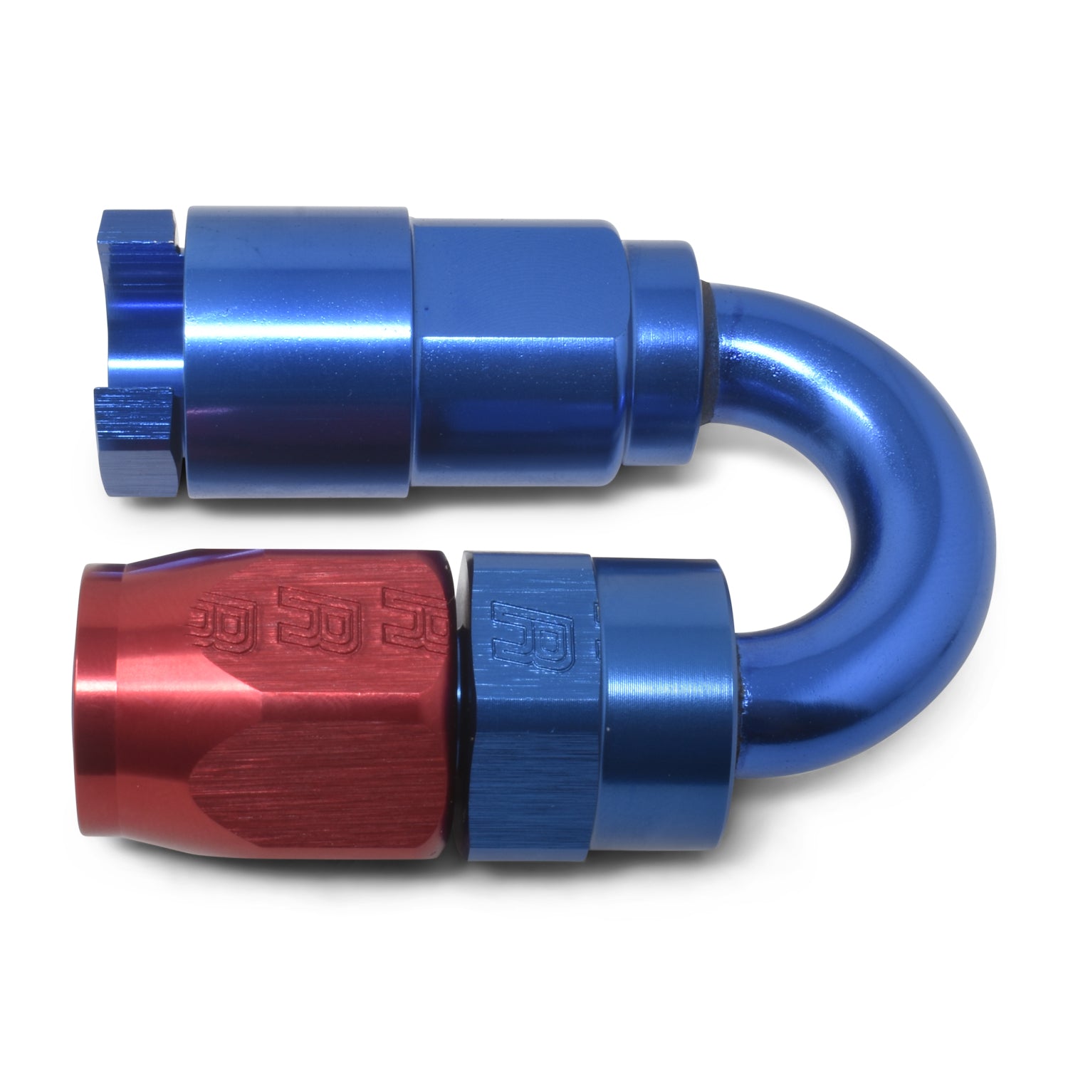 Russell Performance 5/16in SAE Quick Disc Female to -6 Hose Red/Blue 180 Degree Hose End