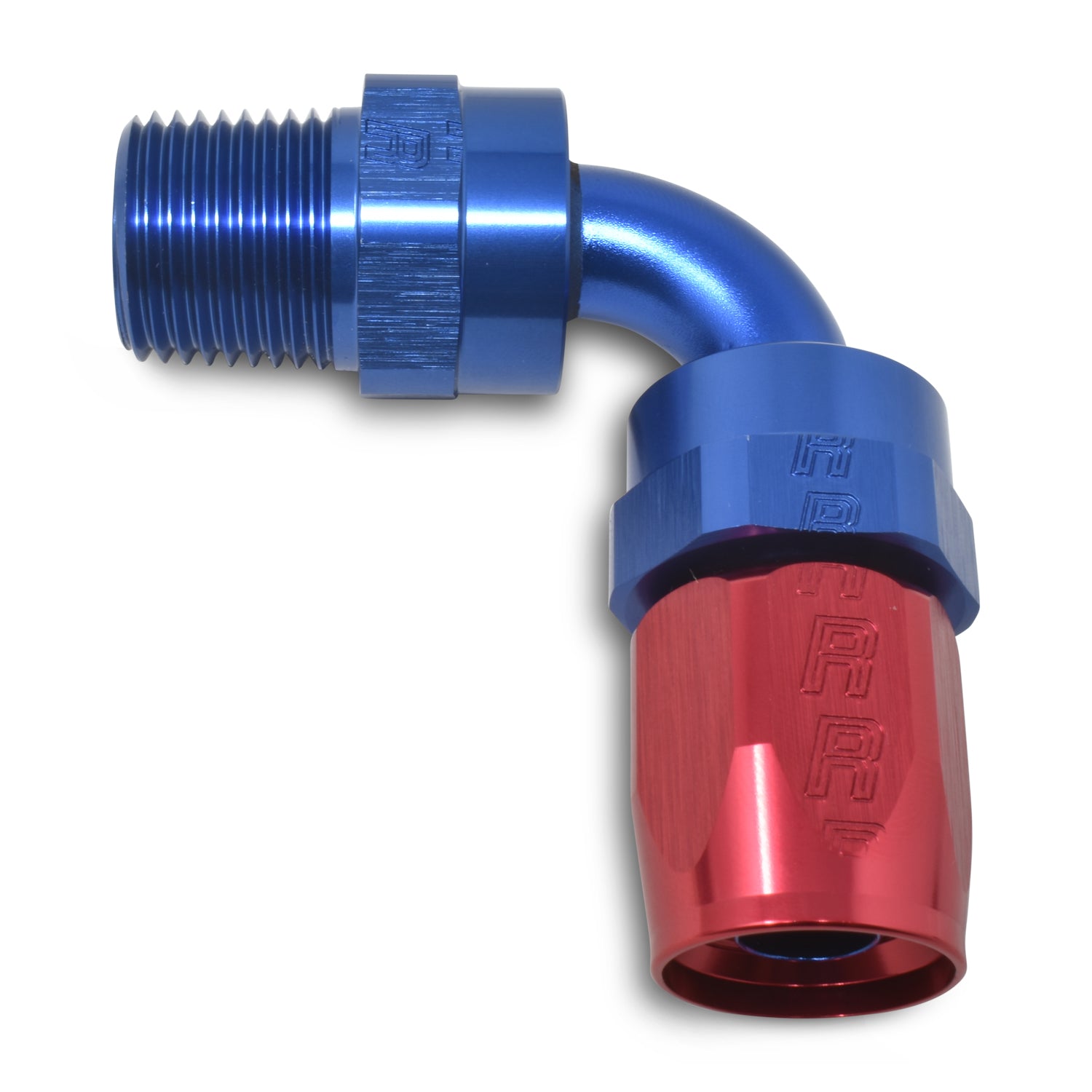 Russell Performance -6 AN Red/Blue 90 Degree Full Flow Swivel Pipe Thread Hose End (With 3/8in NPT)