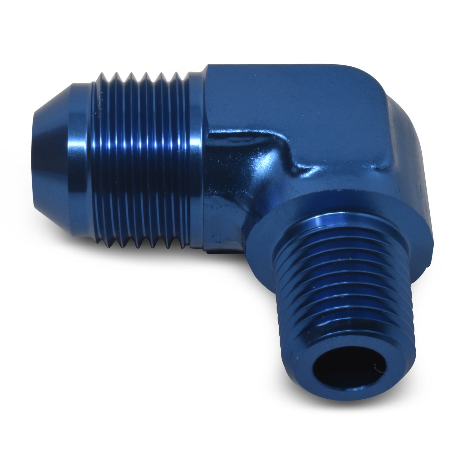 Russell Performance -3 AN to 1/8in NPT 90 Degree Flare to Pipe Adapter (Blue)