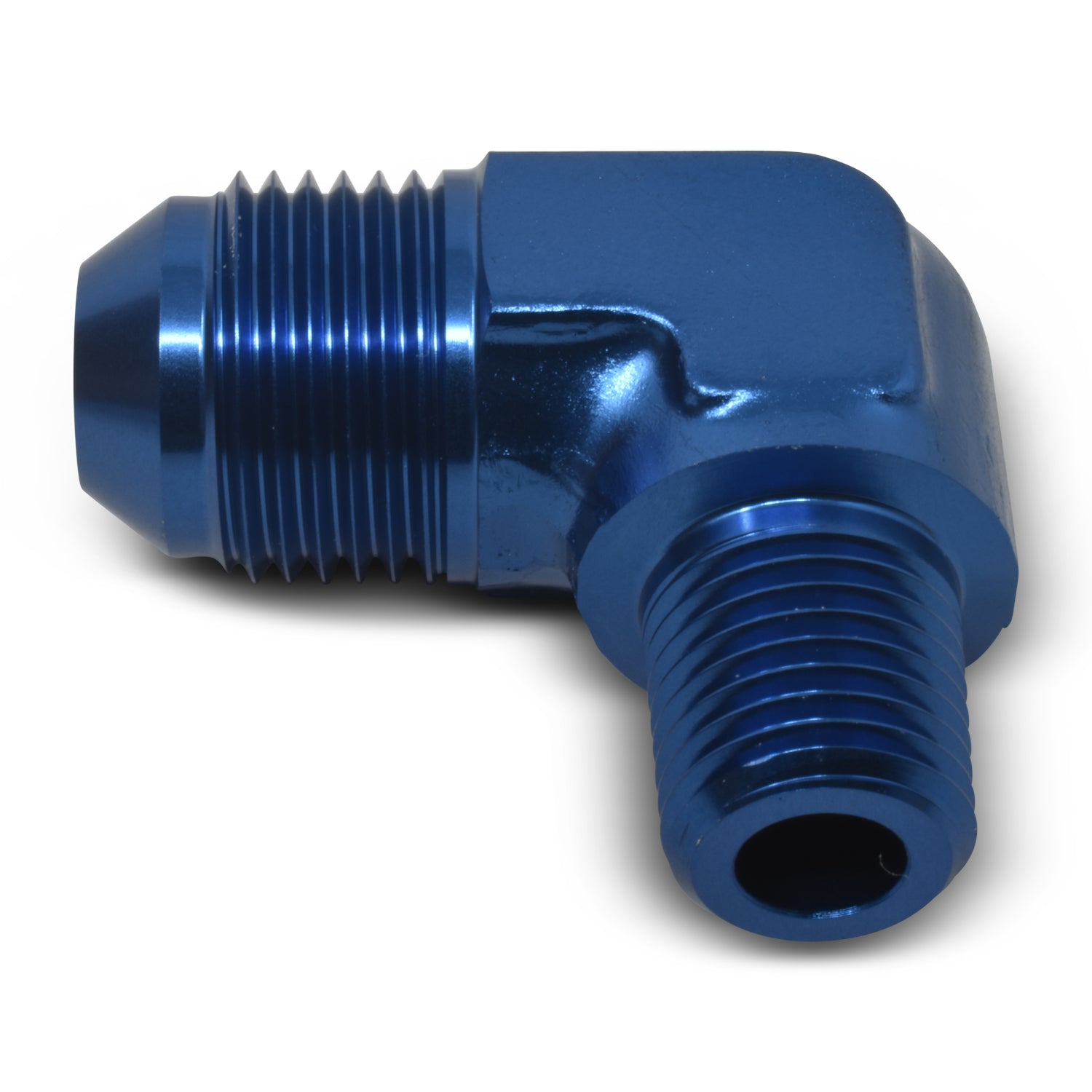 Russell Performance -4 AN to 1/8in NPT 90 Degree Flare to Pipe Adapter (Blue)