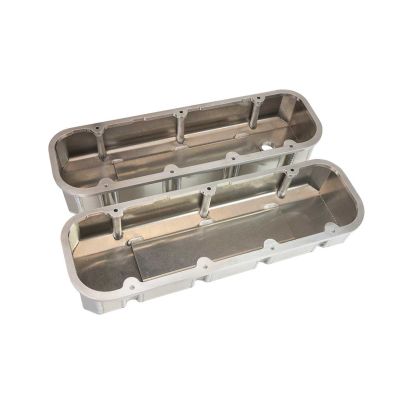 VALVE COVERS, BBC, 3.875 IN. TALL, POCKETS ON EXHAUST & TUBES ON INTAKE, FAB. ALUM., W MALE BREATHER - 0