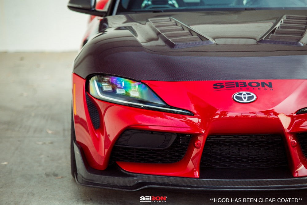 TS-STYLE RED DRY CARBON HOOD FOR 2020-2021 TOYOTA GR SUPRA