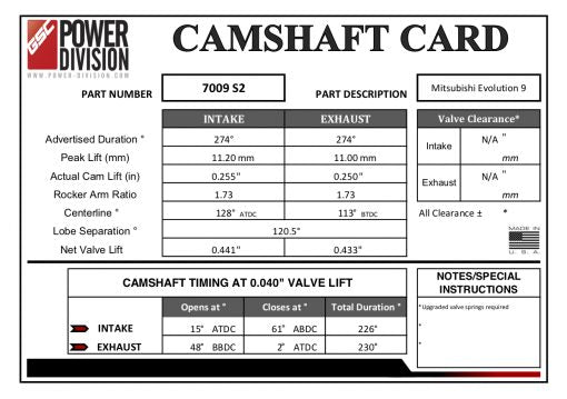 GSC Power-Division Billet Evolution 9 Mivec S2 Camshafts - 0