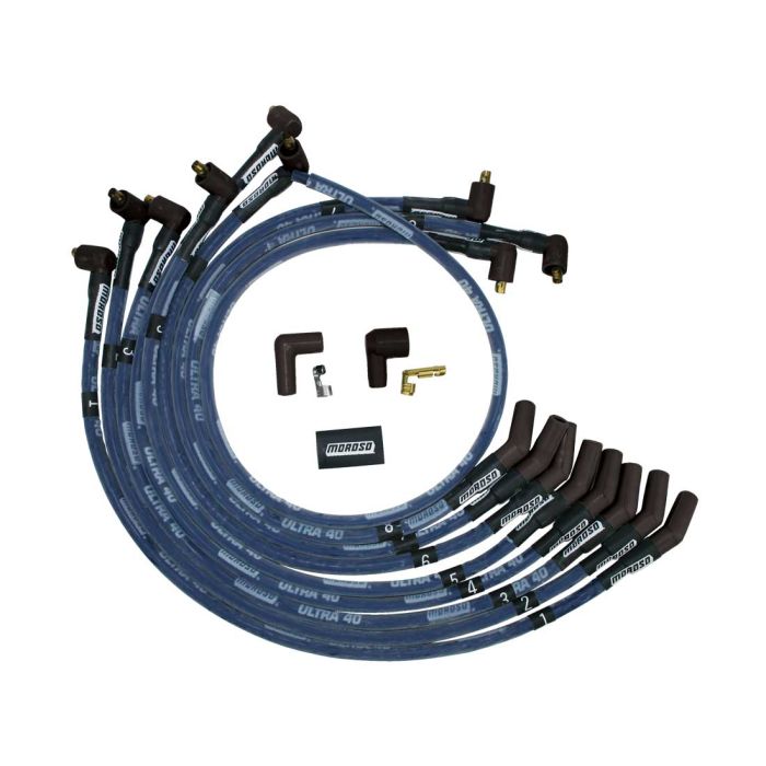 Moroso Ford 302 Ignition Wire Set - Ultra 40 - Sleeved - Non-HEI - 135 Degree - Blue