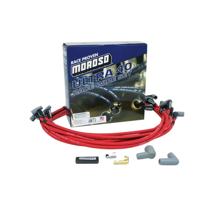 Moroso Chevrolet Small Block Ignition Wire Set - Ultra 40 - Unsleeved - HEI - Under Header - Red