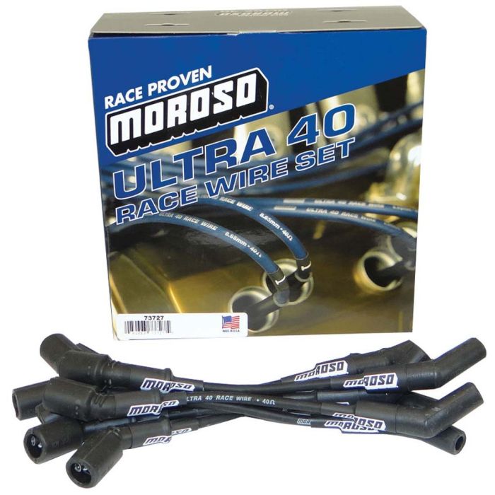 Moroso GM LS Ignition Wire Set - Ultra 40 - Unsleeved - Coil-On - 9.75in Wire - 135 Degree - Black